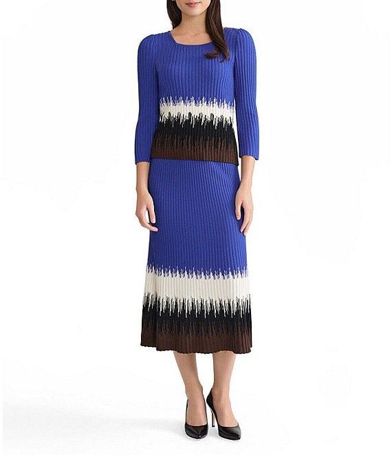 Ming Wang Coordinating Ombre Soft Ribbed Knit Square Neck 3/4 Sleeve Top Product Image