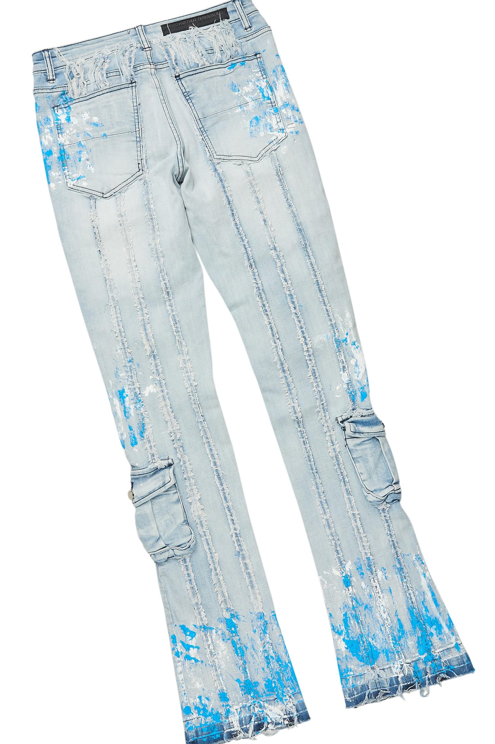 Quentin White/Blue T-Shirt/Stacked Flare Jean Set Male Product Image