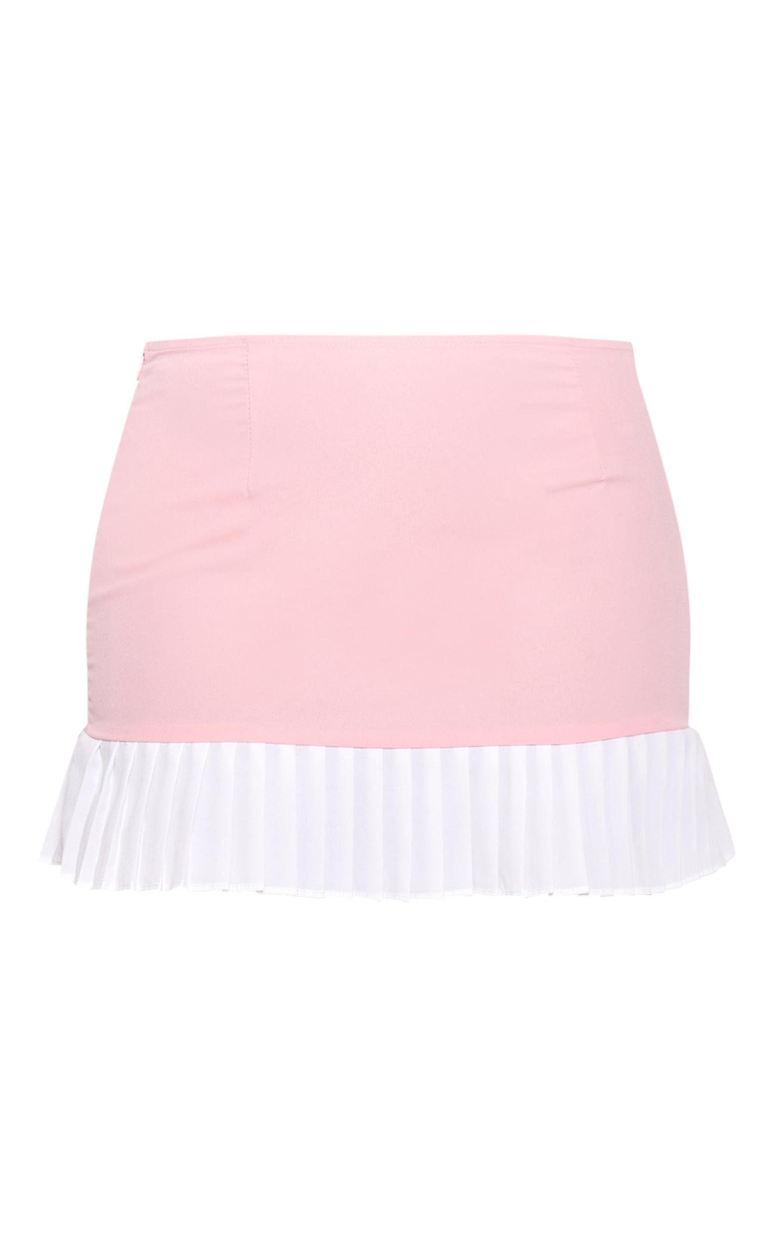 Pink Woven Contrast Pleated Hem Mini Skirt Product Image