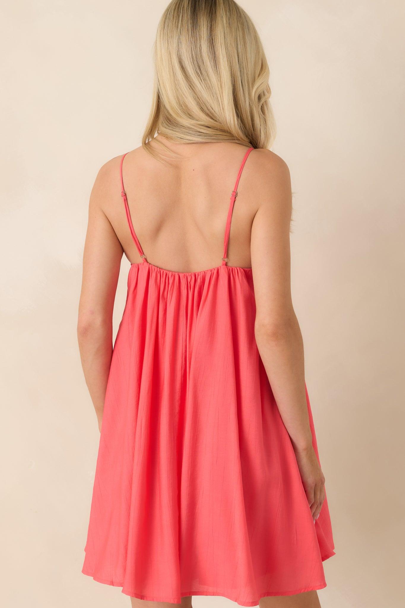 Talk Flirty to Me Coral Pink Woven Mini Dress Product Image
