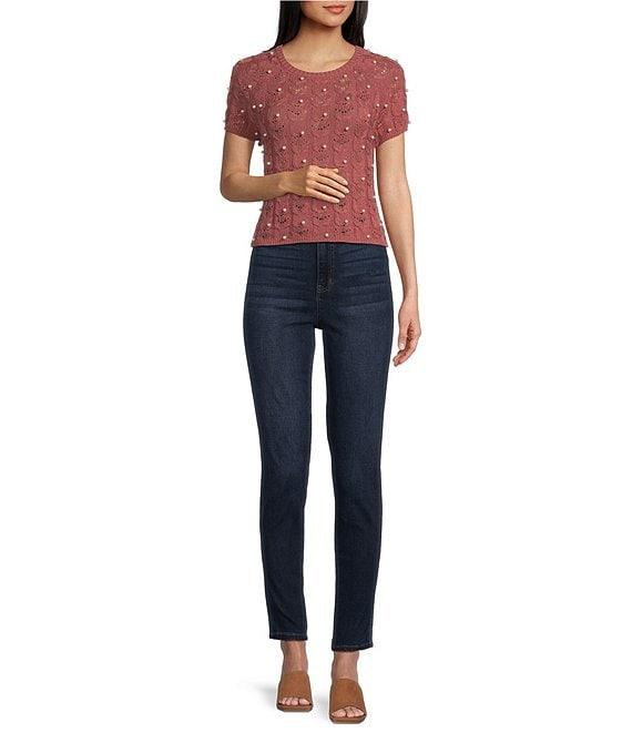 Evolutionary Short Sleeve Crewneck Allover Pearl Sweater Product Image