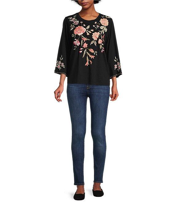 JOHNNY WAS Vienna Floral Embroidery Motif Long Kimono Sleeve Tee Product Image
