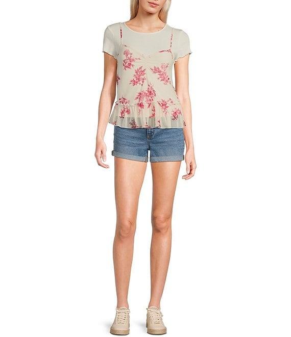 Honey & Sparkle T-Shirt Layered Floral Printed Mesh Babydoll Cami Top Product Image