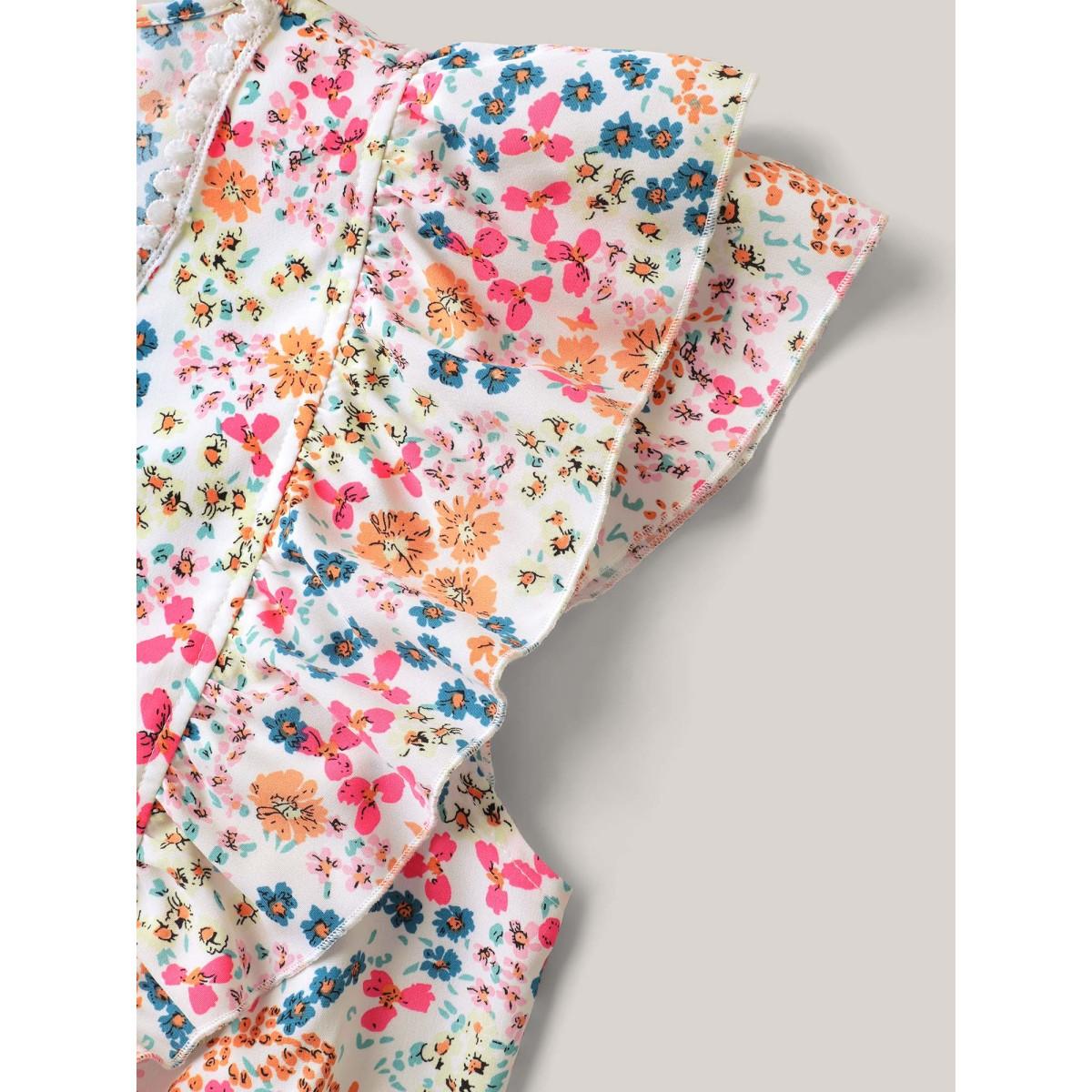 Plus Size Sweet Floral Print Lace Neck Midi Dress Lightpink Women Timeless V-neck Short sleeve Curvy BloomChic 30/6X Product Image