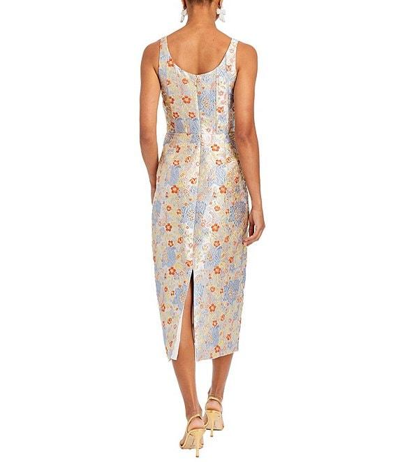 Mestiza New York Audrey Metallic Jacquard Scoop Neck Sleeveless Bow Front Midi Dress Product Image