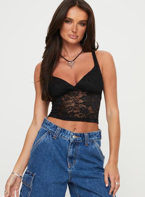 Wandella Lace Tank Black Product Image