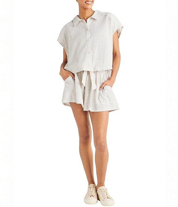 Splendid Gabrielle Crinkle Gingham Collar Neck Short Sleeve Button Front Top Product Image