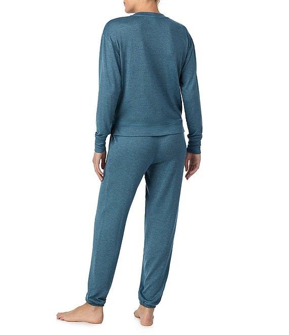 iRelax Solid Knit Crew Neck Long Jogger Pant Coordinating Lounge Set Product Image