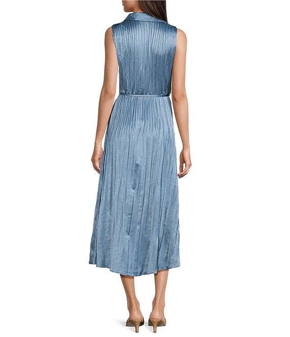 Current Air Pleated Collared Sleeveless Button Front Midi Shirtdress Product Image
