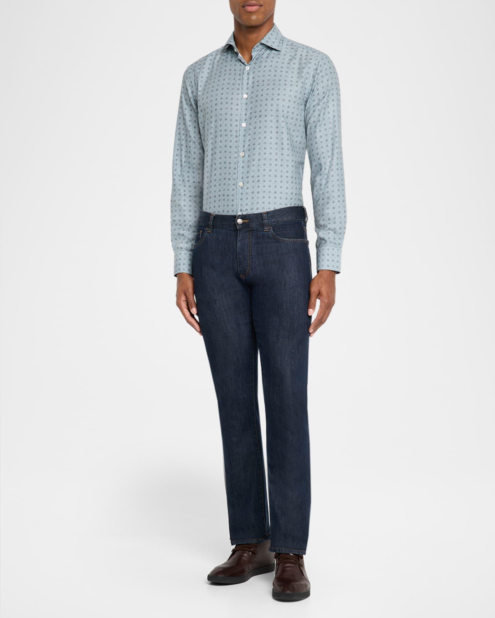 Men's Cotton and Lyocell Geometric-Print Sport Shirt Product Image