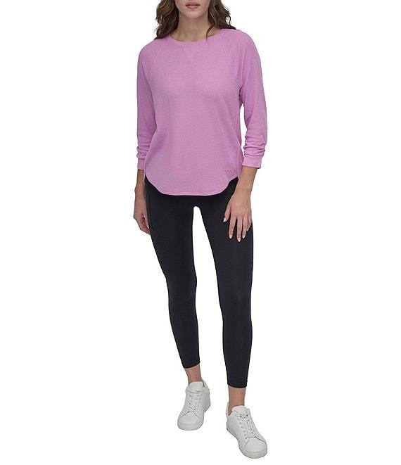 DKNY Sport by Donna Karan Mini Slub Waffle Knit Crew Neck 3/4 Ruched Sleeve Tee Product Image