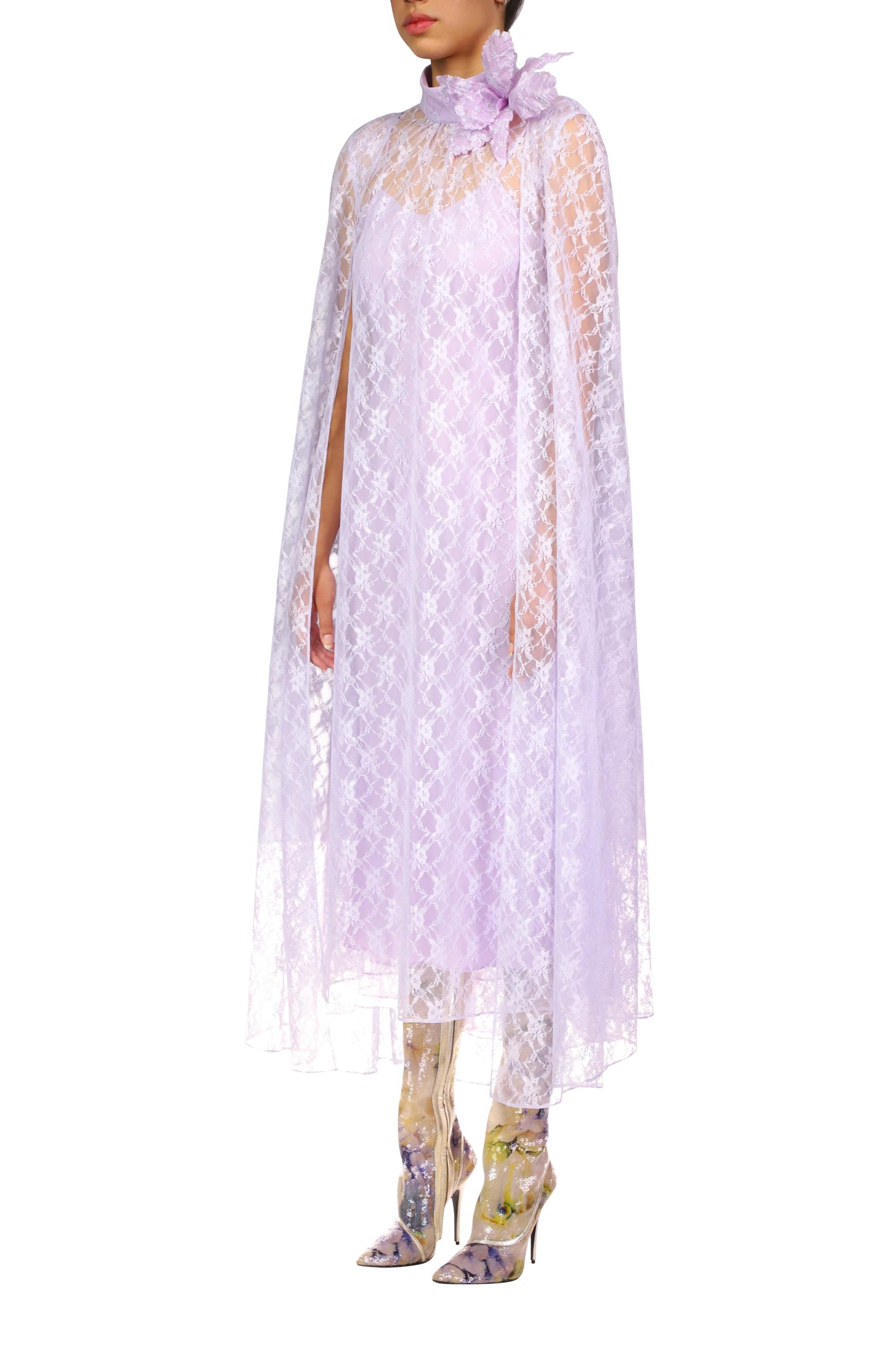 Lavender Floral Lace Cape Dress Product Image