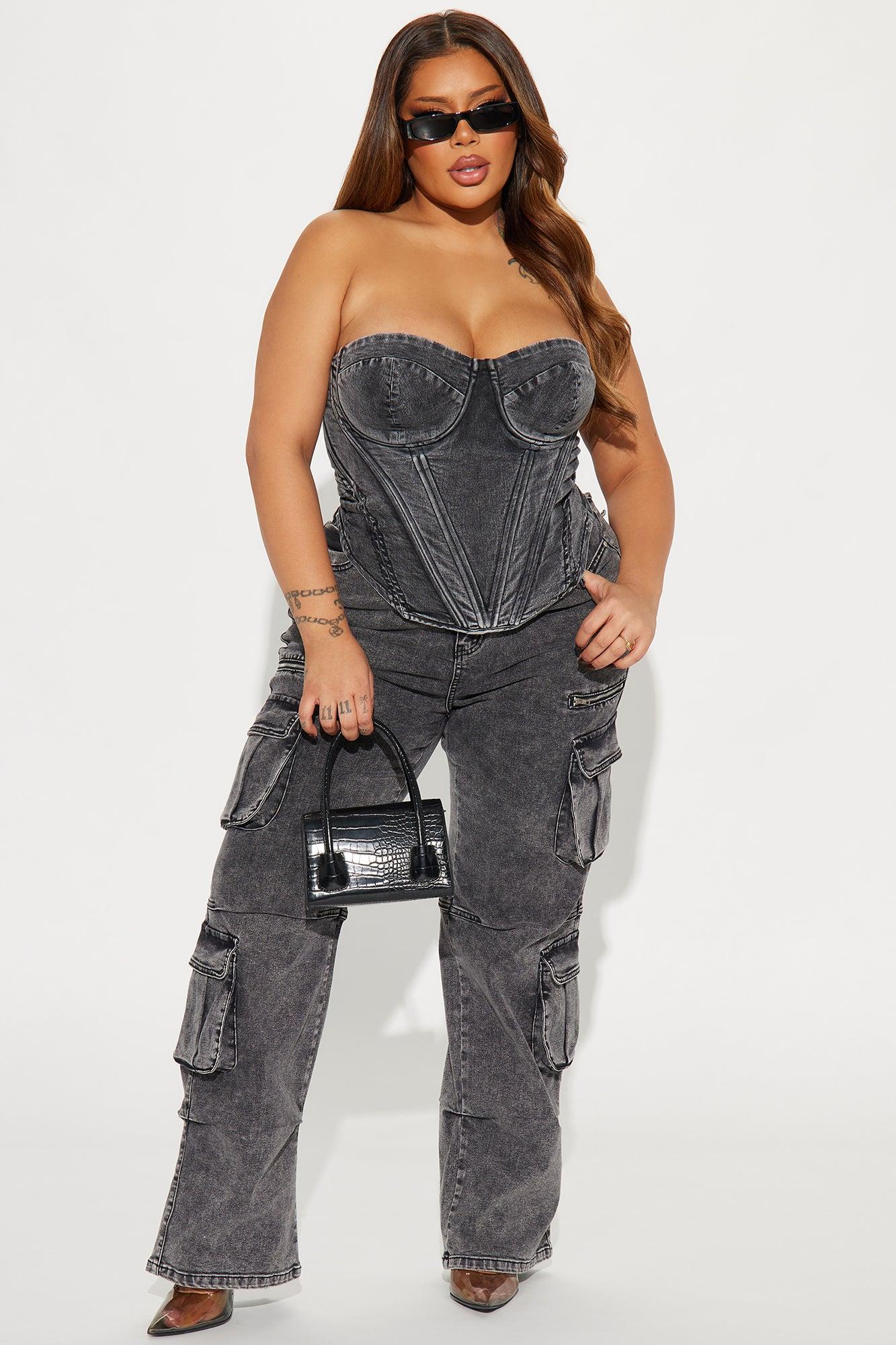 Bae For Tonight Denim Corset Top - Black Wash Product Image