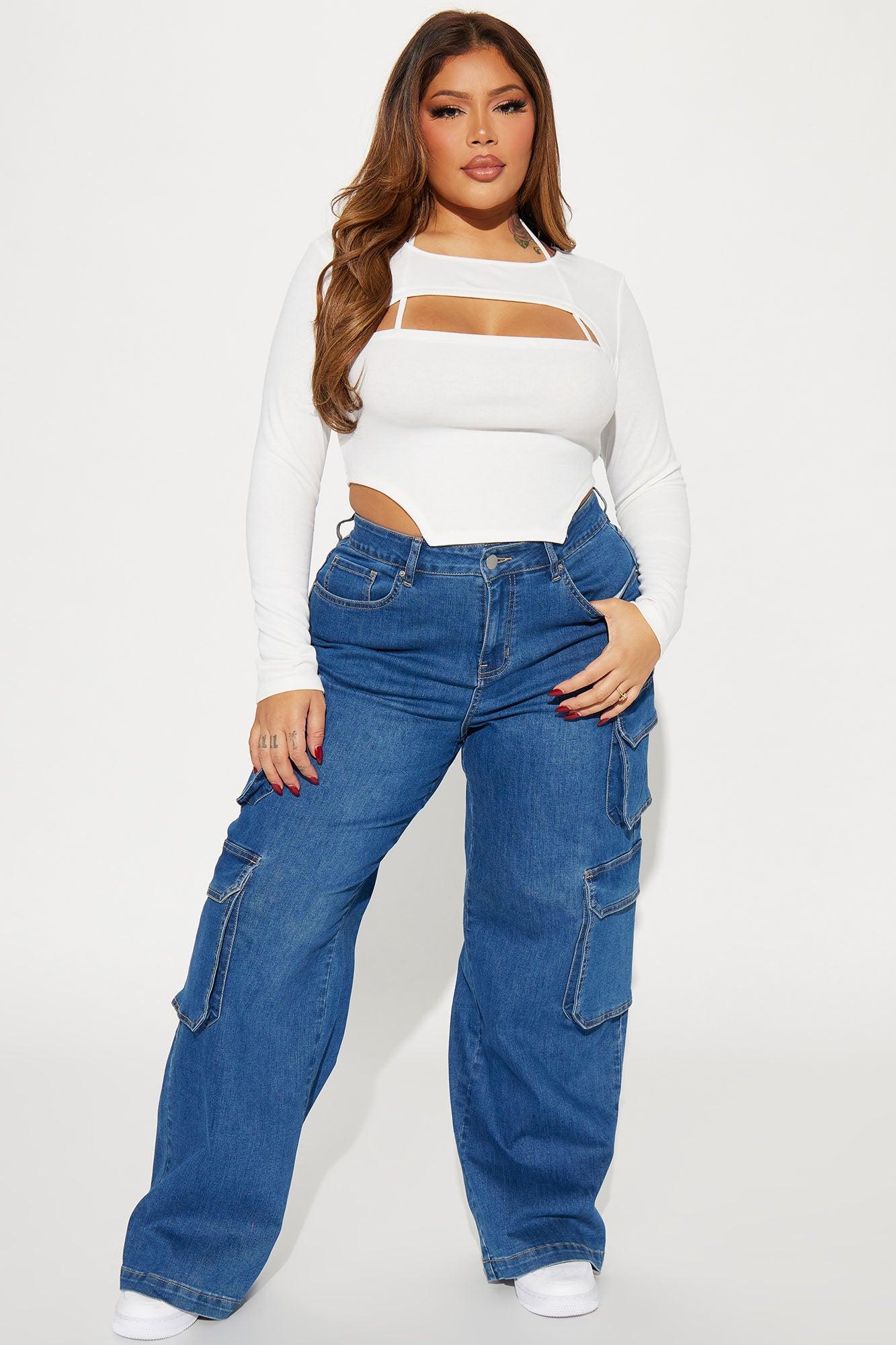 Deep Dive Low Stretch Cargo Jeans - Medium Wash Product Image