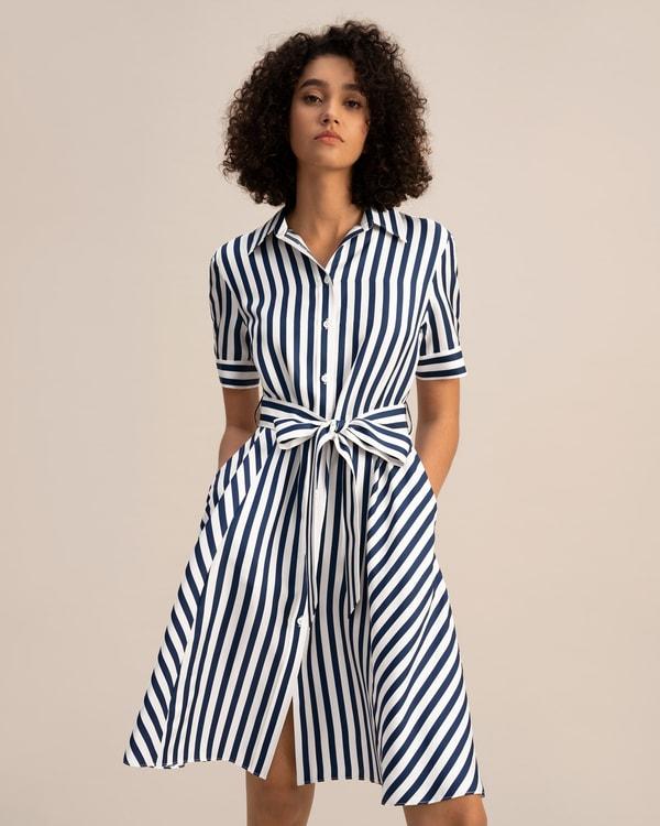 Amalfi Stripe Silk Shirtdress with Belt Product Image
