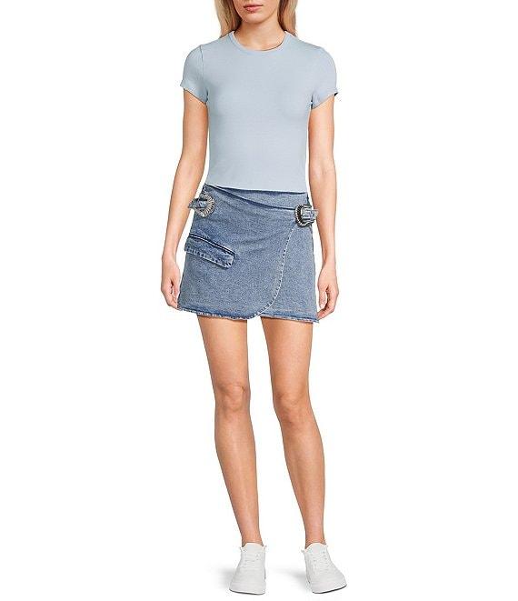 GB Double Buckle Denim Mini Skirt Product Image