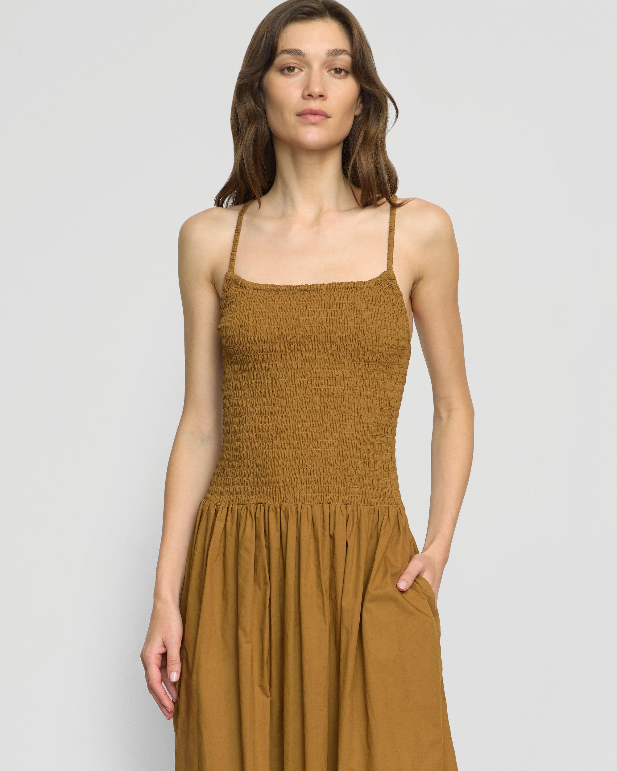 Venus Smocked Organic Cotton Midi Dress Product Image