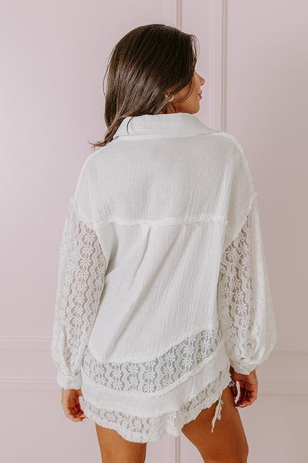 Meadow Muse Lace Button Up In White Product Image