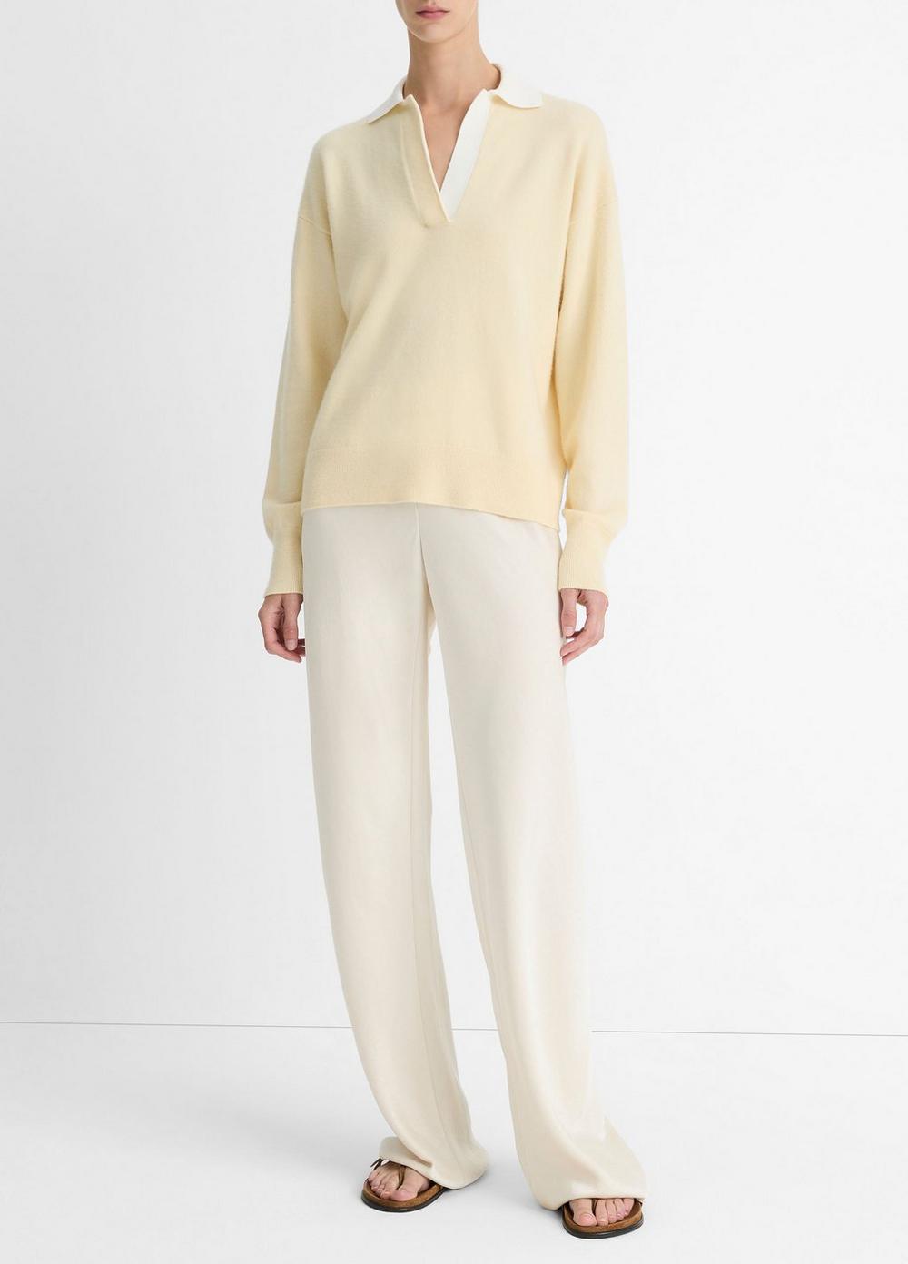 Wool & Cashmere-Blend Contrast-Collar Polo Sweater Product Image