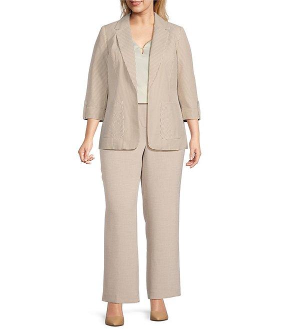 Kasper Plus Size Seersucker Notch Lapel 3/4 Roll-Tab Sleeve Coordinating Patch Pocket Jacket Product Image