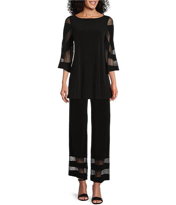 IC Collection Knit Stripe Mesh Cut Out Elastic Waist Wide-Leg Pants Product Image