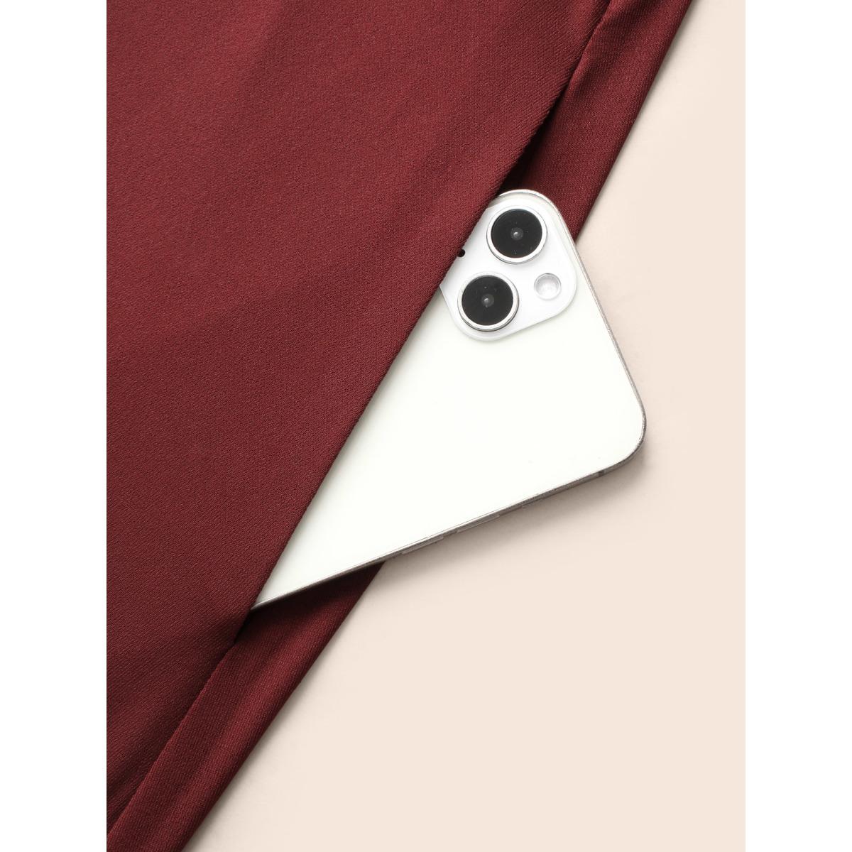 Plus Size Plain Twist Neck Midi Dress Burgundy Women At the Office Twist Asymmetrical Neck Long Sleeve Curvy BloomChic 28/5X Product Image