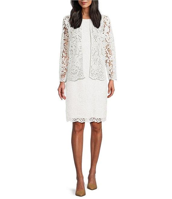 Kasper Lace Open front Collarless 3/4 Sleeve Cardigan Product Image