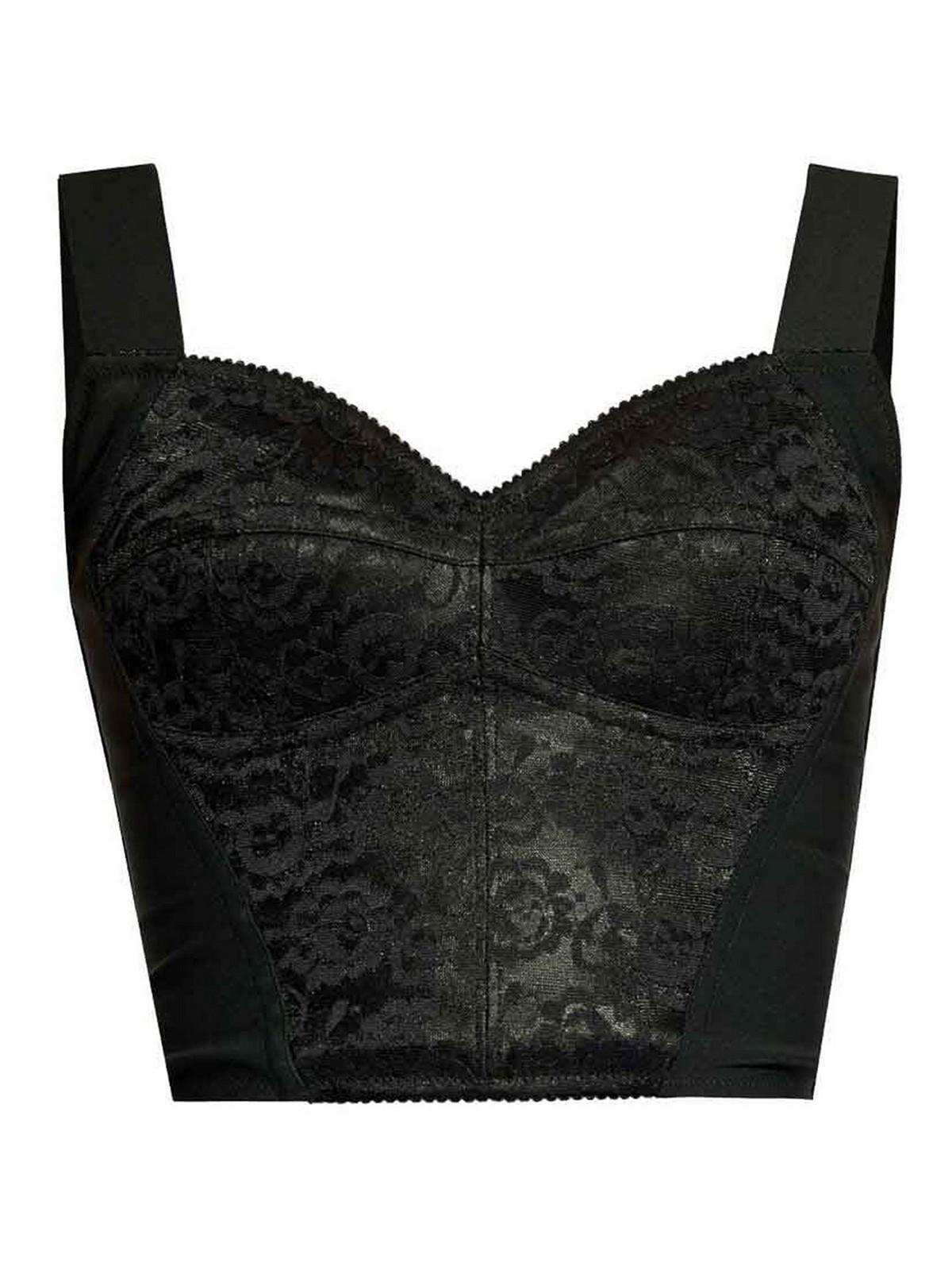 DOLCE & GABBANA Jacquard And Lace Sheath Corsetry Bustier In Black Product Image