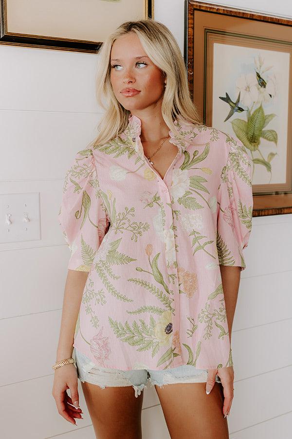 Dreaming Of Dahlias Button Up Top in Pink Product Image