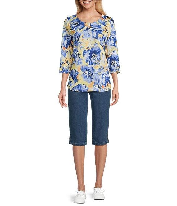 Allison Daley Side Slit Pull-On Stretch Denim Skimmer Capri Pants Product Image