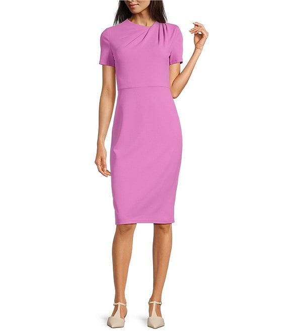 Maggy London Stretch Crepe Twist Crew Neck Short Sleeve Sheath Dress Product Image