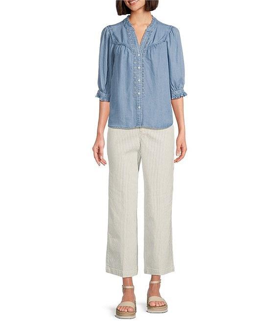 NYDJ Teresa High-Rise Wide-Leg Stripe Ankle Jeans Product Image