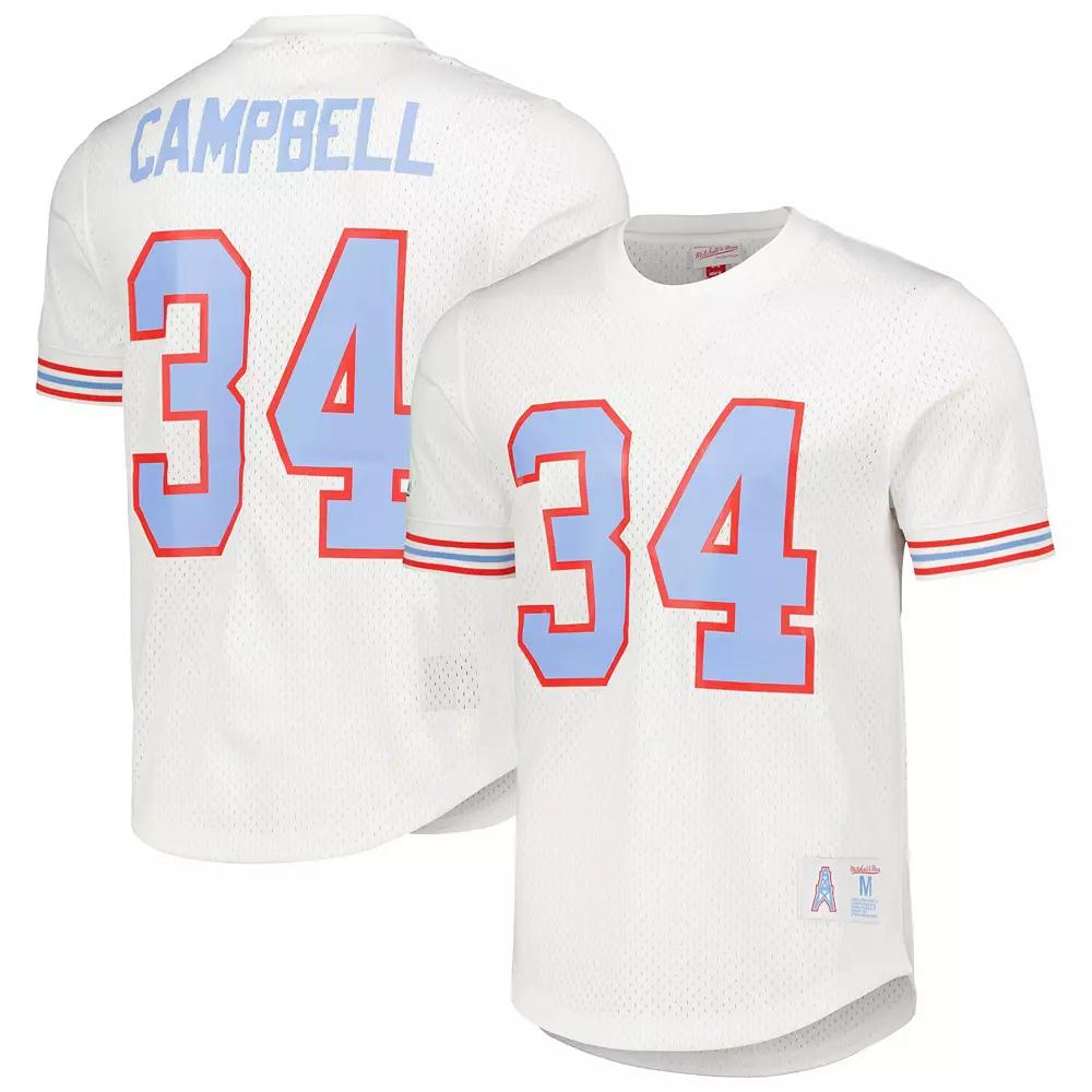 Men's Mitchell & Ness Earl Campbell White Houston Oilers Gridiron Classics Retired Player Name & Number Mesh Top,  Product Image