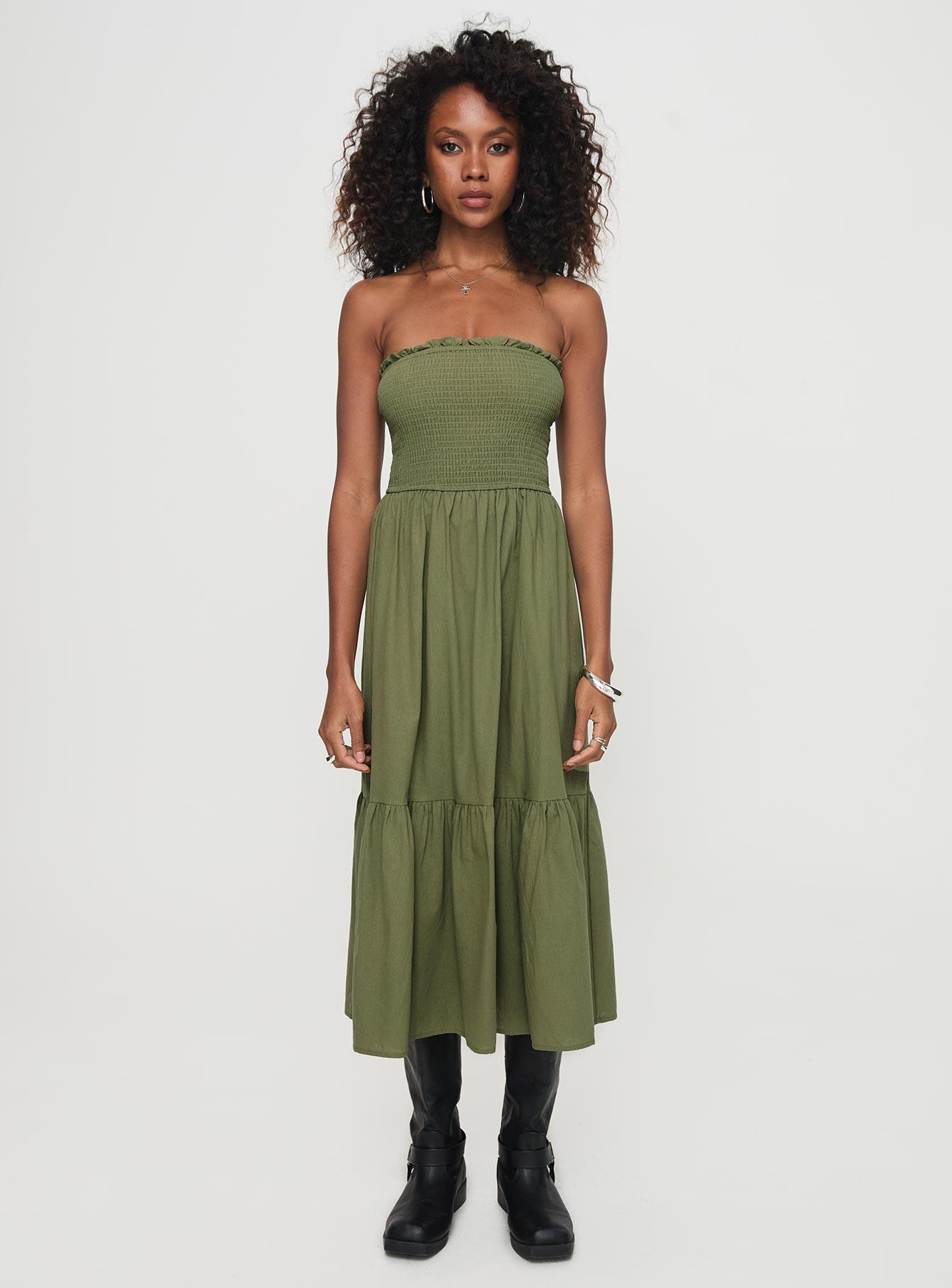 Chani Strapless Maxi Dress Olive Product Image