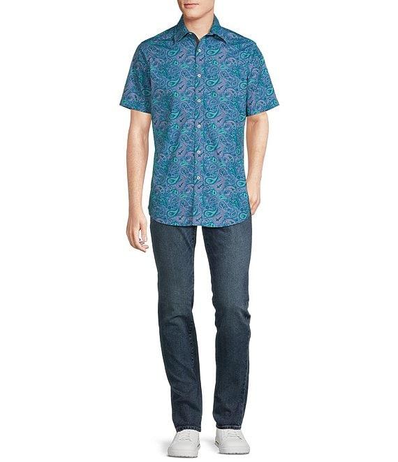 Cremieux Premium Denim Medium Paisley Print Stretch Short Sleeve Woven Shirt Product Image