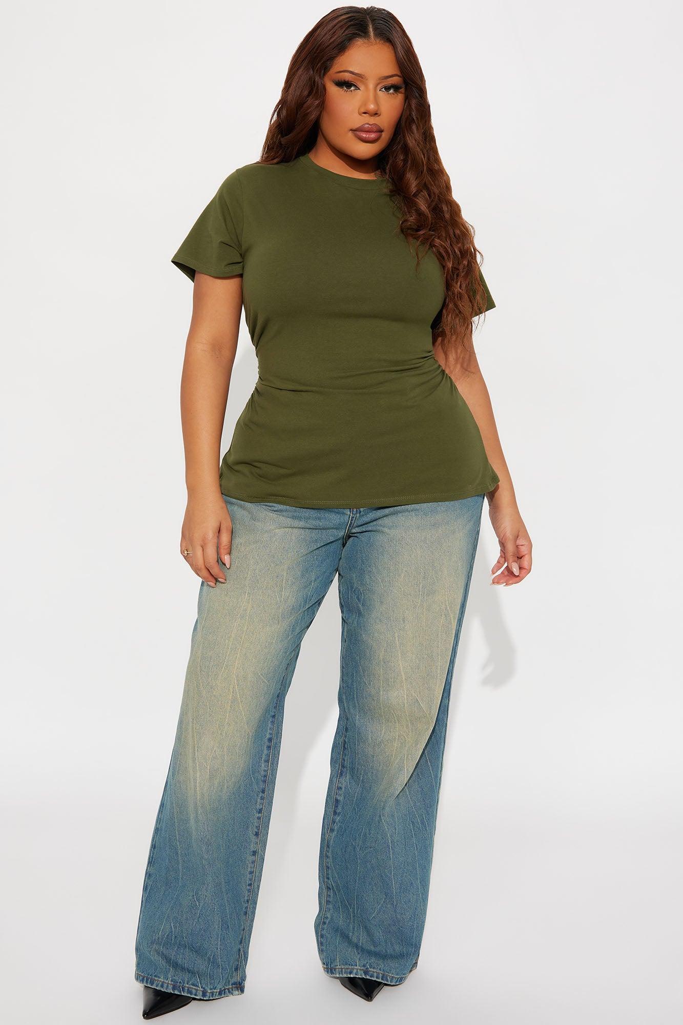 Simply Me Ruched Short Sleeve T-Shirt - Olive Female Product Image