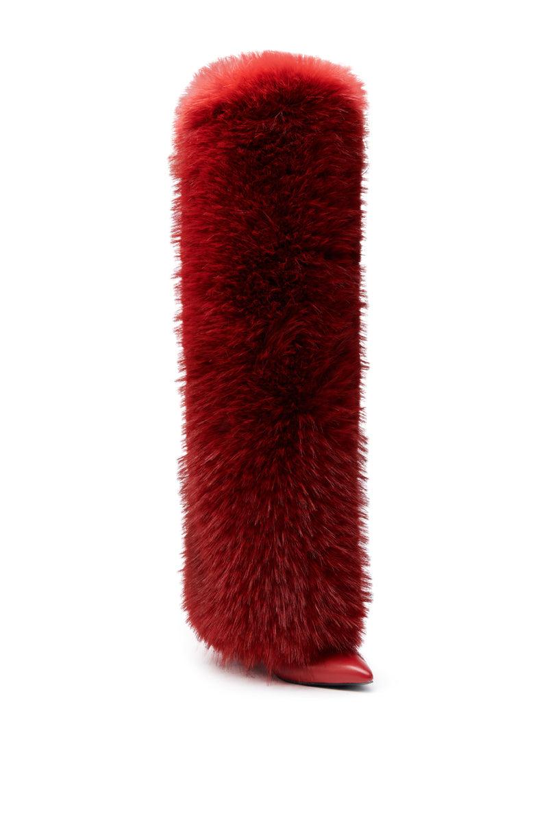 AZALEA WANG LANGLEYE RED THIGH HIGH FUR LUXE BOOT Product Image