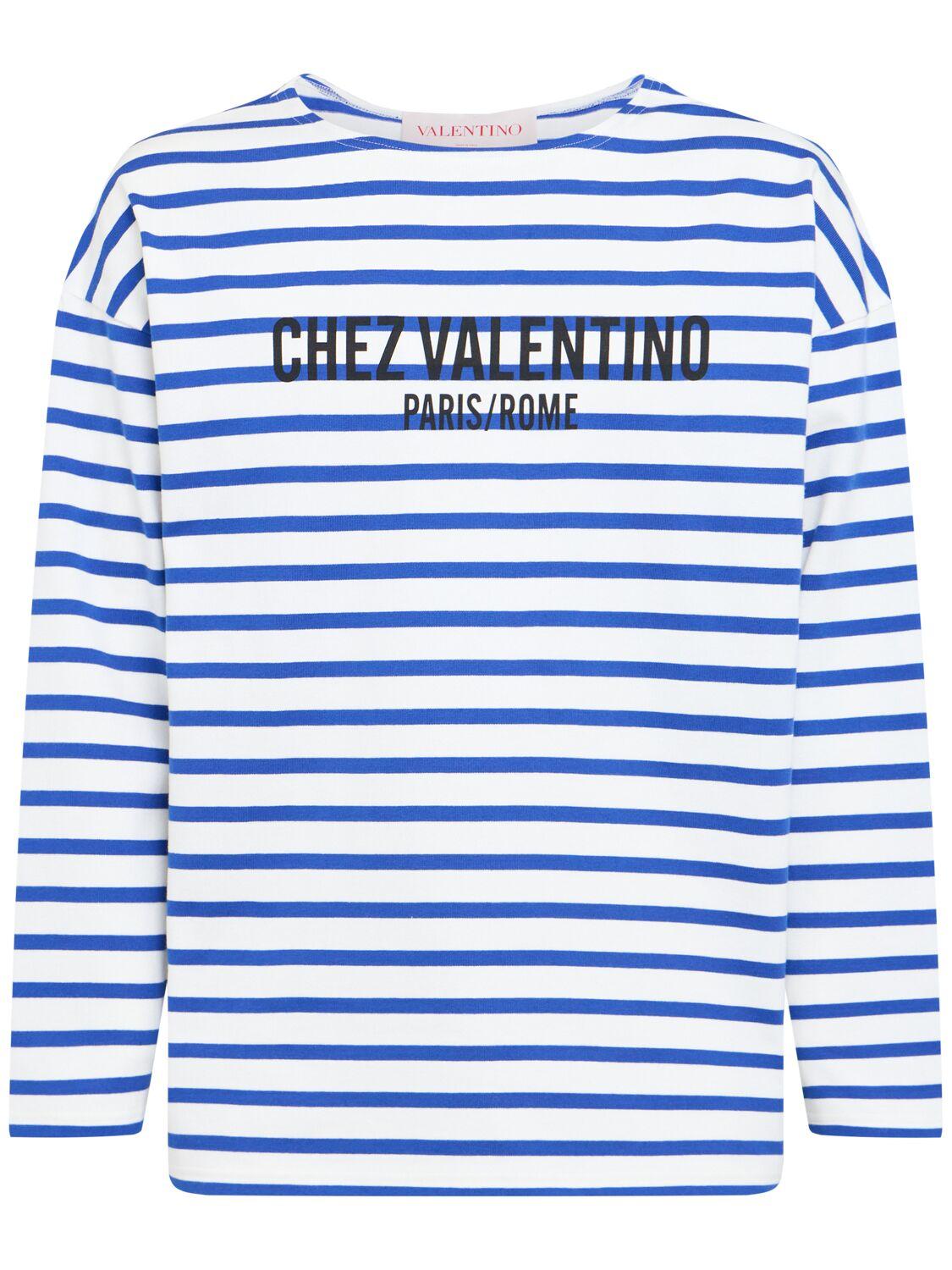 VALENTINO Garavani Men Embroidered Cotton T-shirt In Stripped Product Image