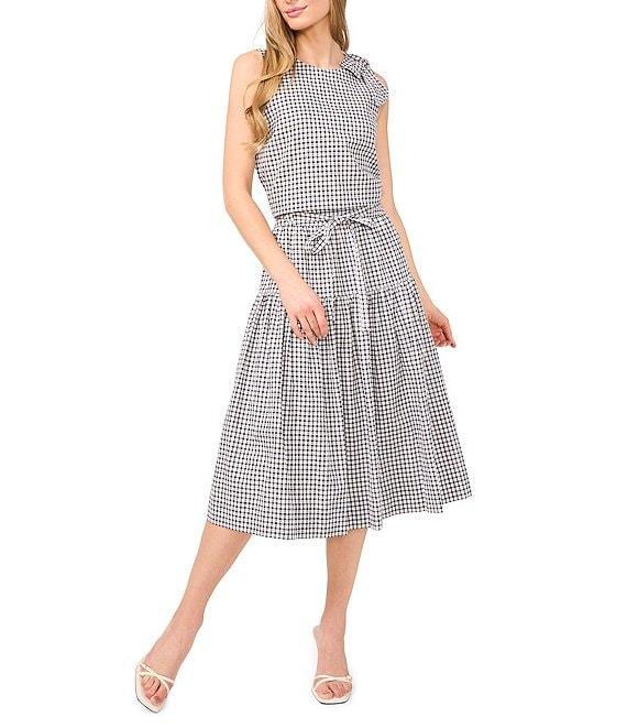 CeCe Gingham A-Line Tiered Belted Midi Skirt Product Image