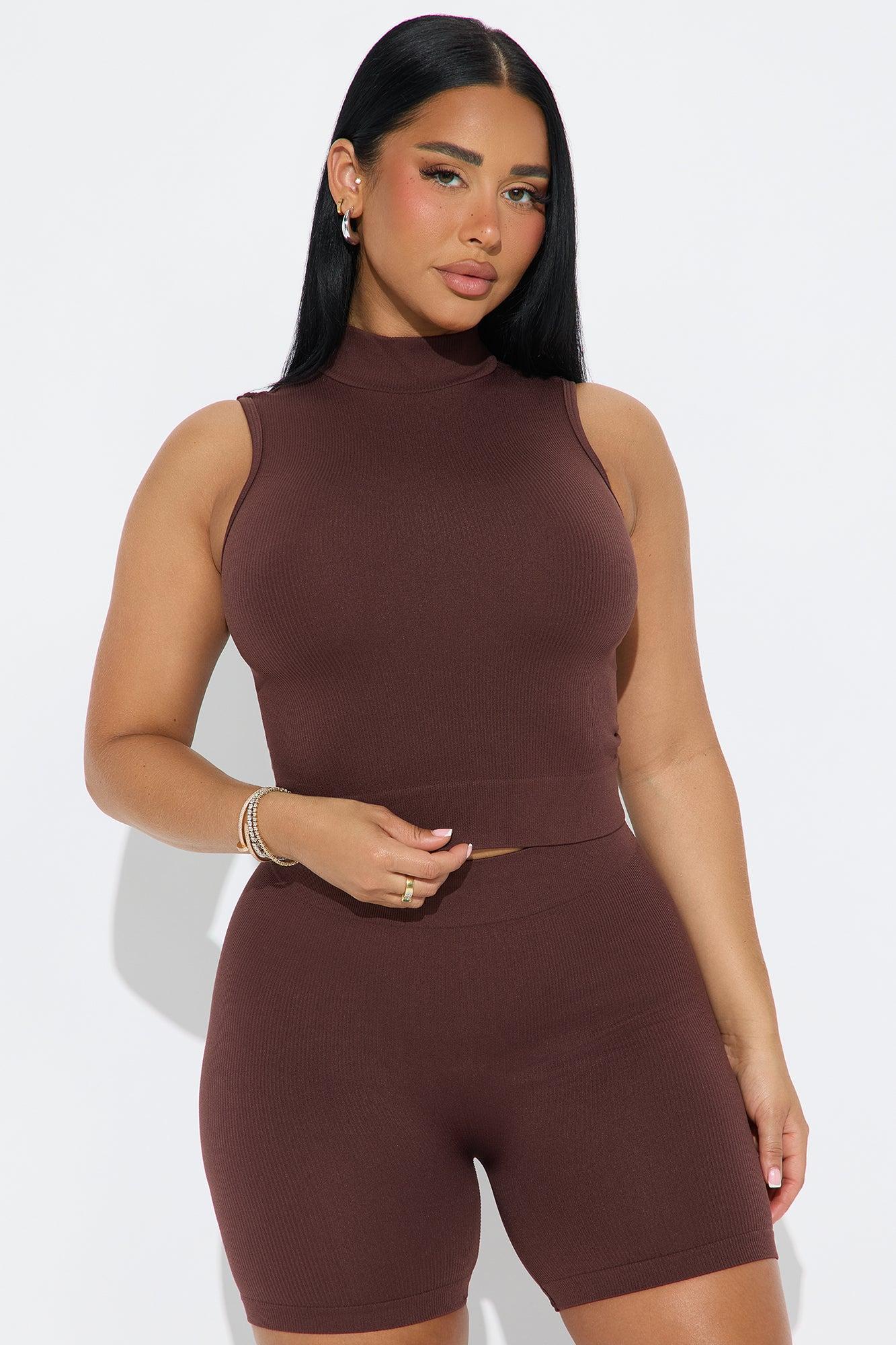 Just Landed Seamless Tank Top Biker Shorts Set - Mocha Product Image