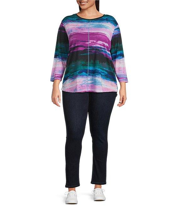 Westbound Plus Size Celestial Harbor Sunset 3/4 Sleeve Crew Neck Knit Top Product Image