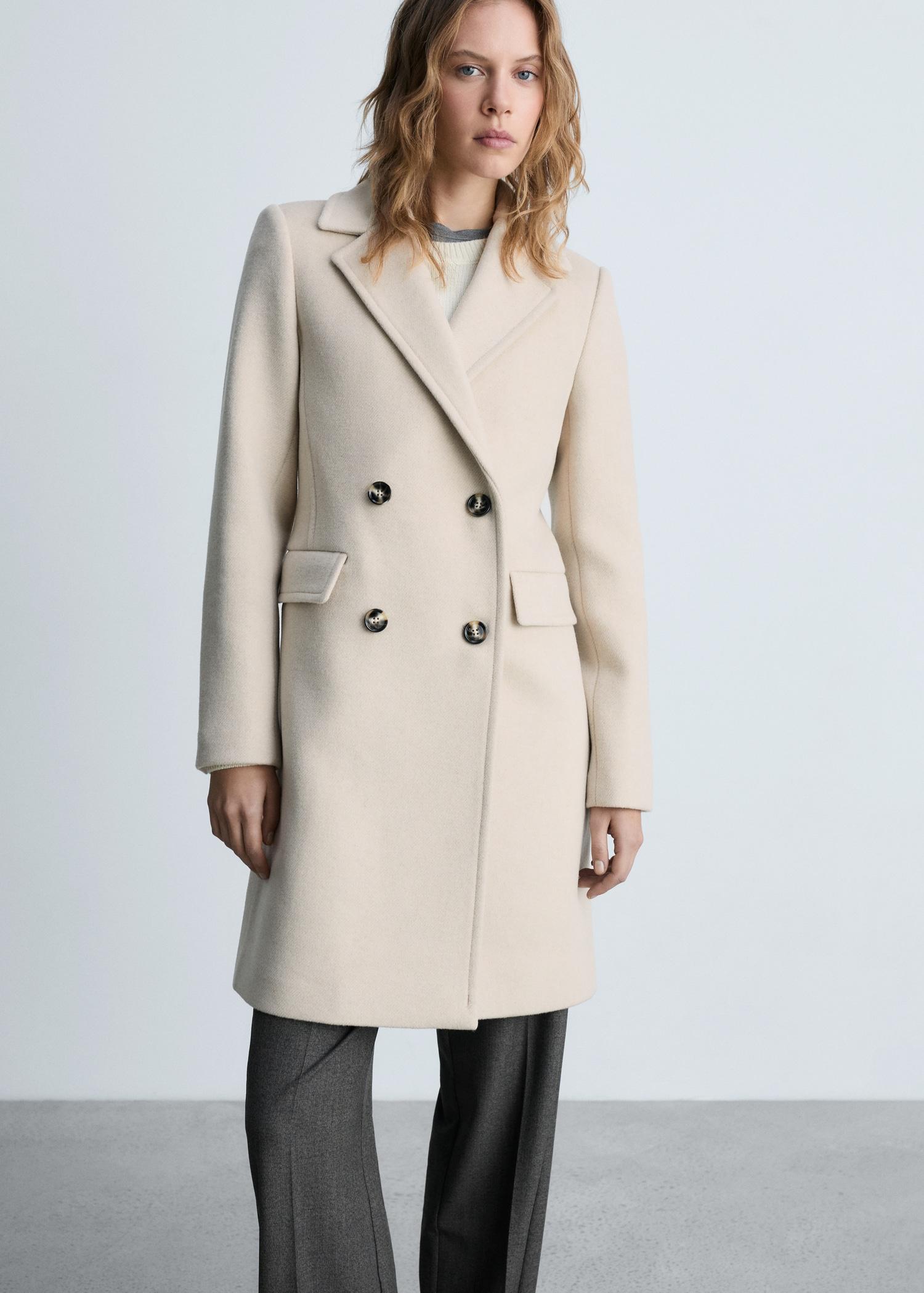Double-breasted wool coat - Women | MANGO USA Product Image