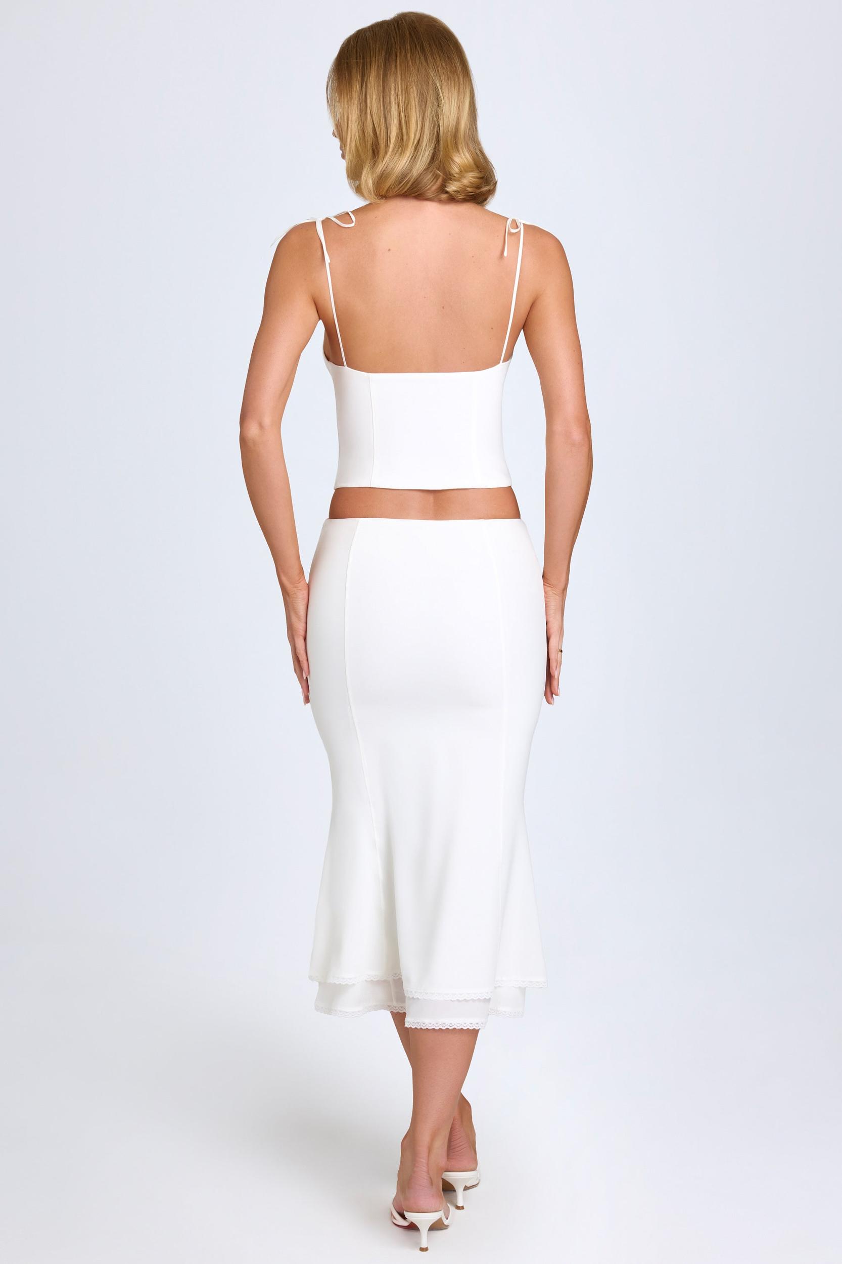 Lace-Trim Mid-Rise Midaxi Skirt in White Product Image