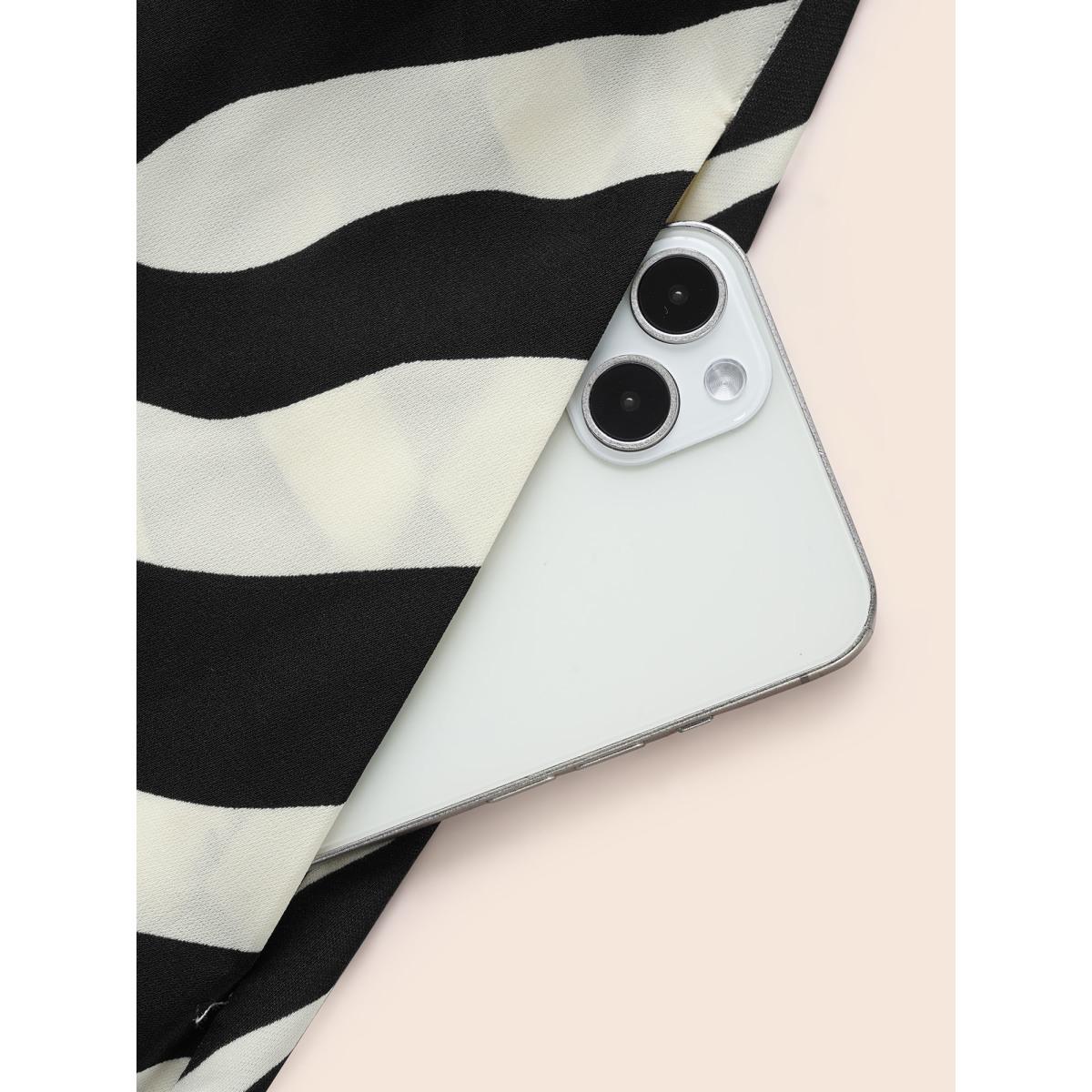 Plus Size Zebra Print Overlap Collar Split Hem Dress Black Women At the Office Belted Overlap Collar Long Sleeve Curvy BloomChic 28/5X Product Image