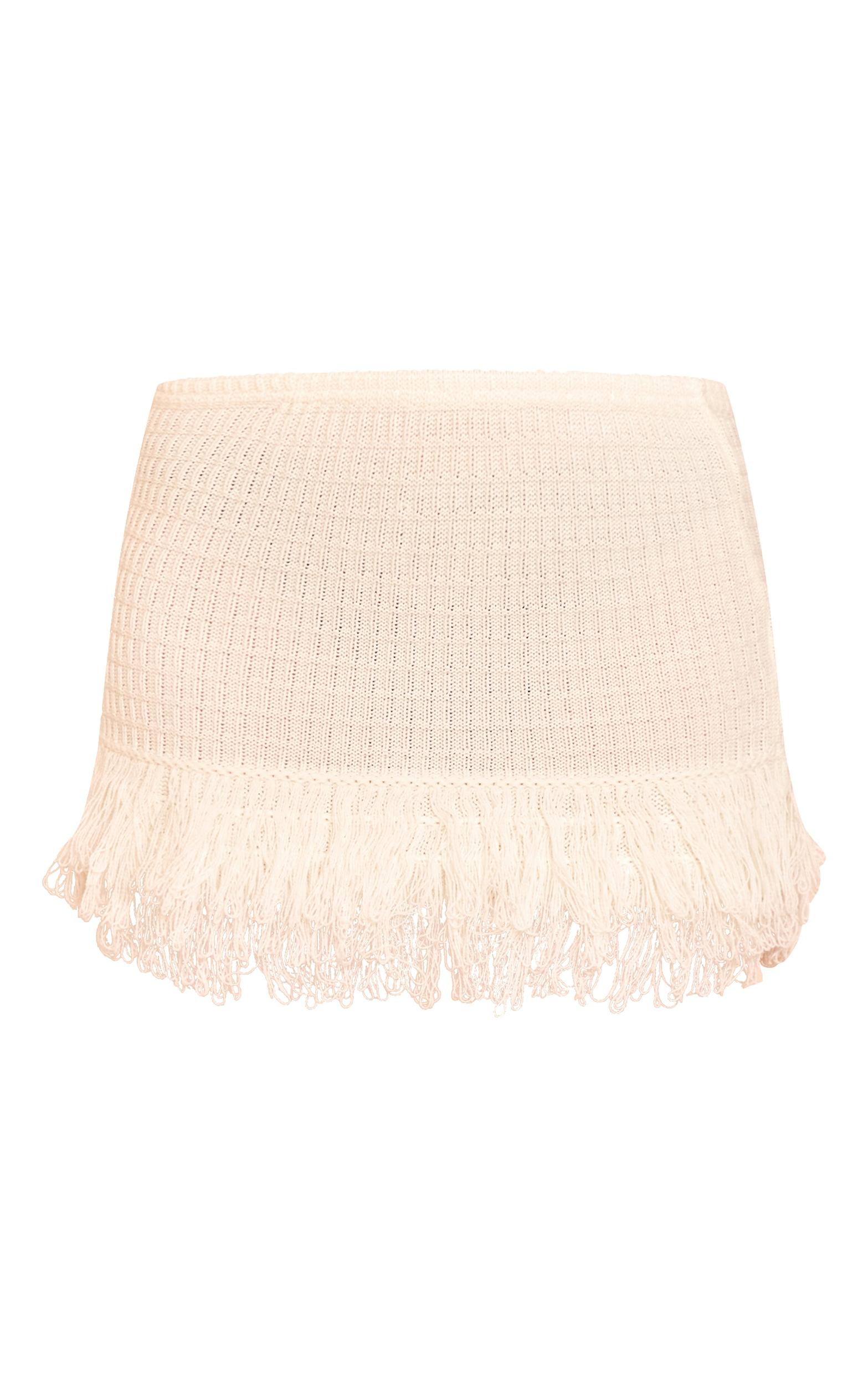 Cream Rib Fringe Hem Knit Skirt Product Image