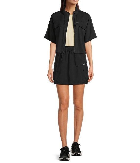 Columbia Elevated Utility Woven Snap Collar Short Sleeve Chest Pocket Front Zip Shirt Product Image