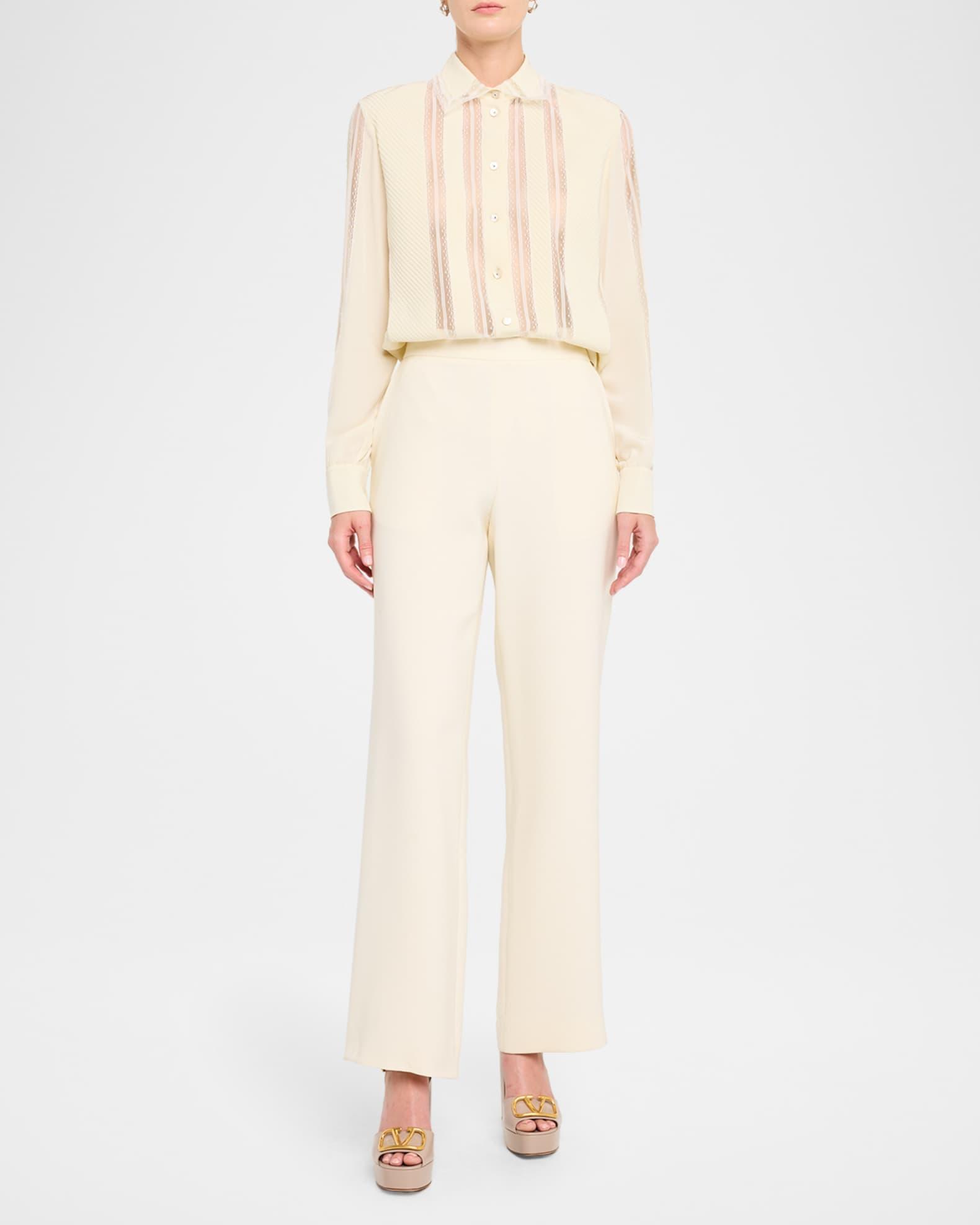 Lace Pleated Crepe De Chine Shirt Product Image