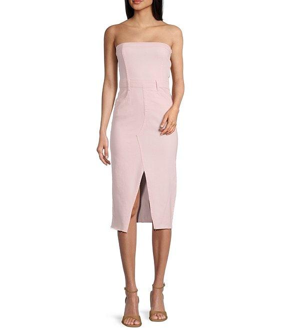 GB Strapless Denim Raw Hem Midi Dress Product Image