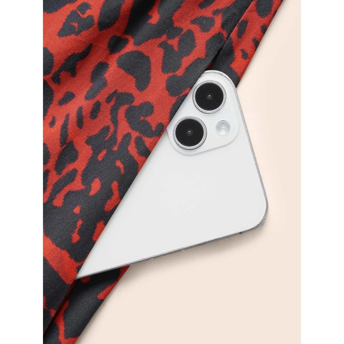 Plus Size Leopard Print V Neck Gathered Dress Burgundy Women Elegant Gathered Overlap Collar Short sleeve Curvy BloomChic 26/4X Product Image