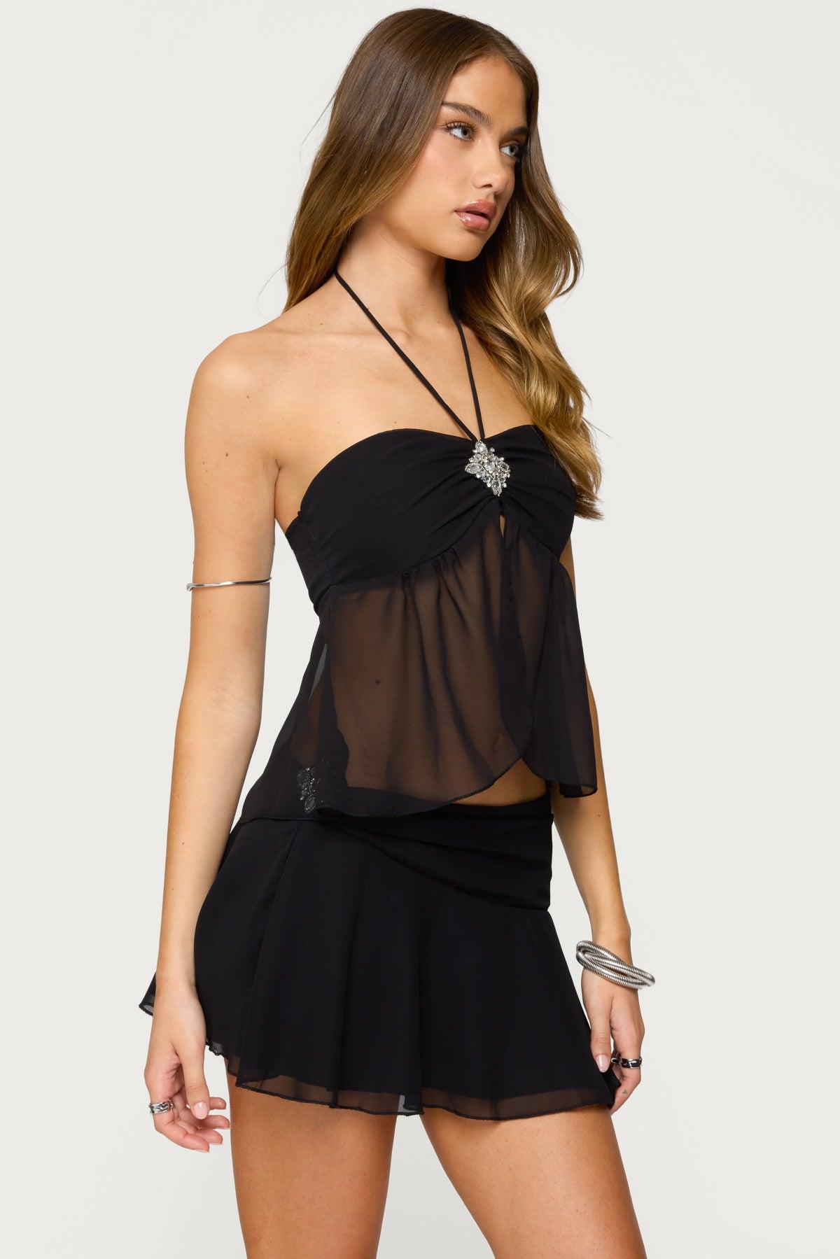 Jettie Sheer Chiffon Split Front Top Product Image
